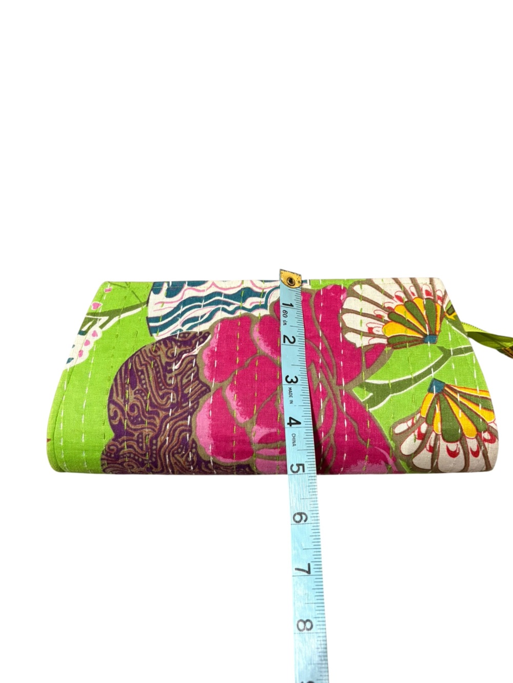 Vibrant Handmade Kantha Stitch Floral Clutch - Picture 7 of 7